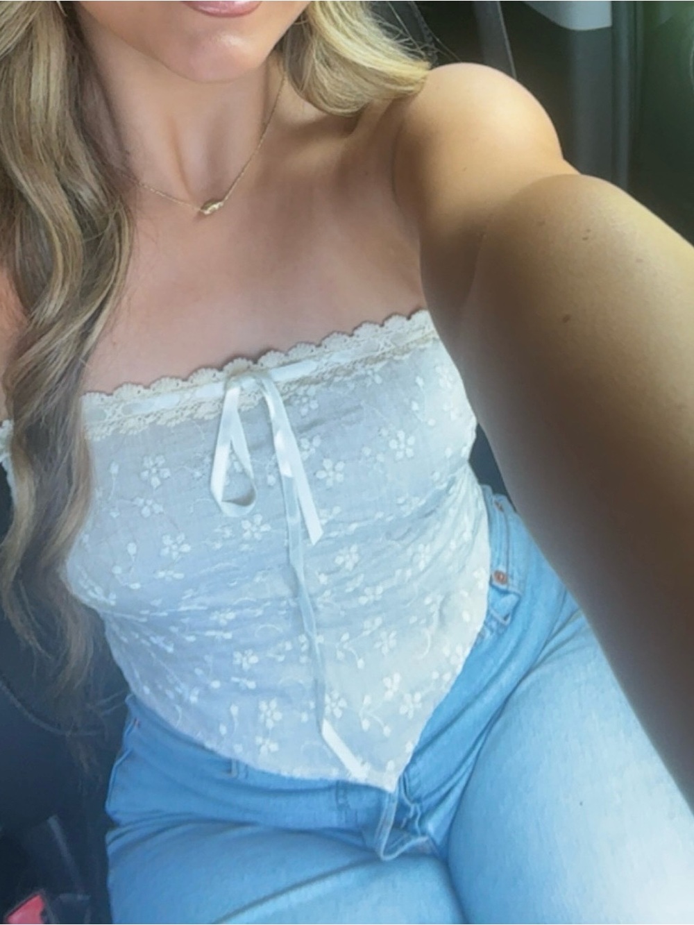 Alter’d State Strapless White Lace Floral Tube Top Top